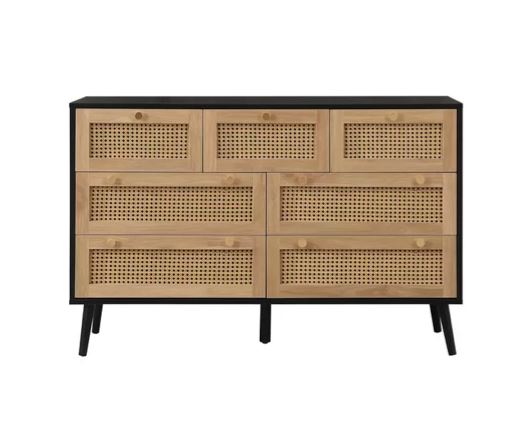 Catalina 7 Drawer Rattan Chest- Black