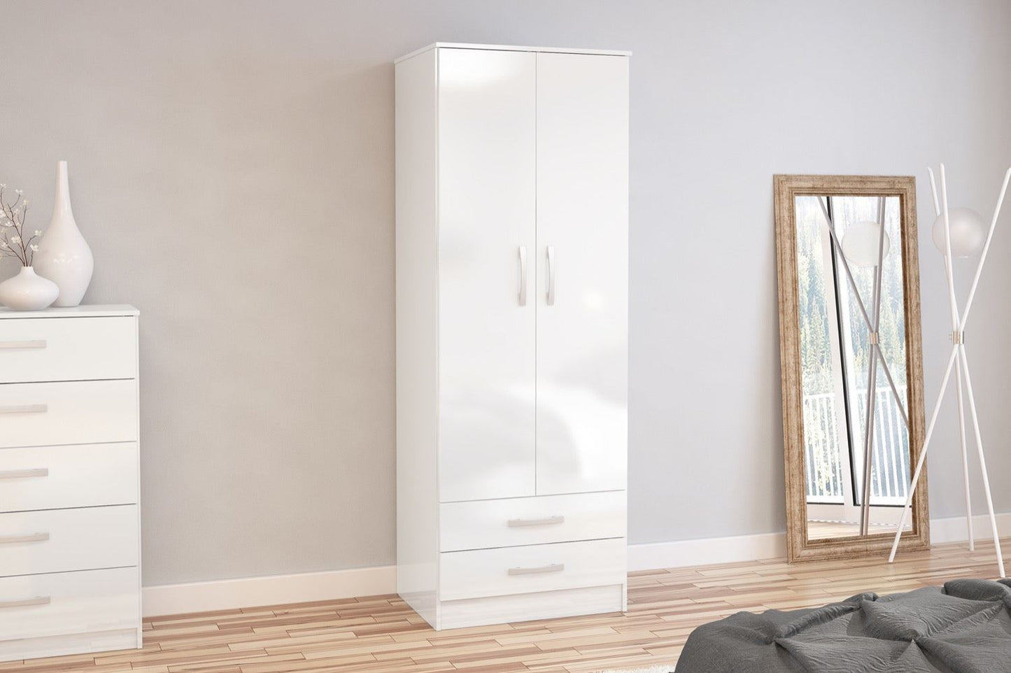 Larz 2 Door Combi Wardrobe - White