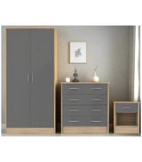 Bardalona Trio Wardrobe, Chest & Bedside Grey Gloss