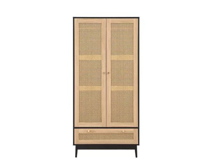 Catalina 2 Door 1 Drawer Rattan Wardrobe- Black