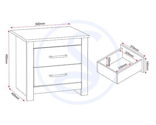 PORTLAND 2 DRAWER BEDSIDE - GREY/OAK EFFECT