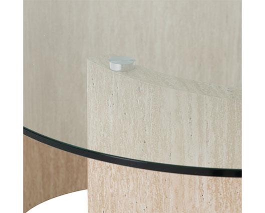 MODENA DINING TABLE - CLEAR GLASS/CREAM MARBLE EFFECT