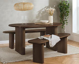 Axel Oval Fluted Dining Table with 2 Benches - Walnut
