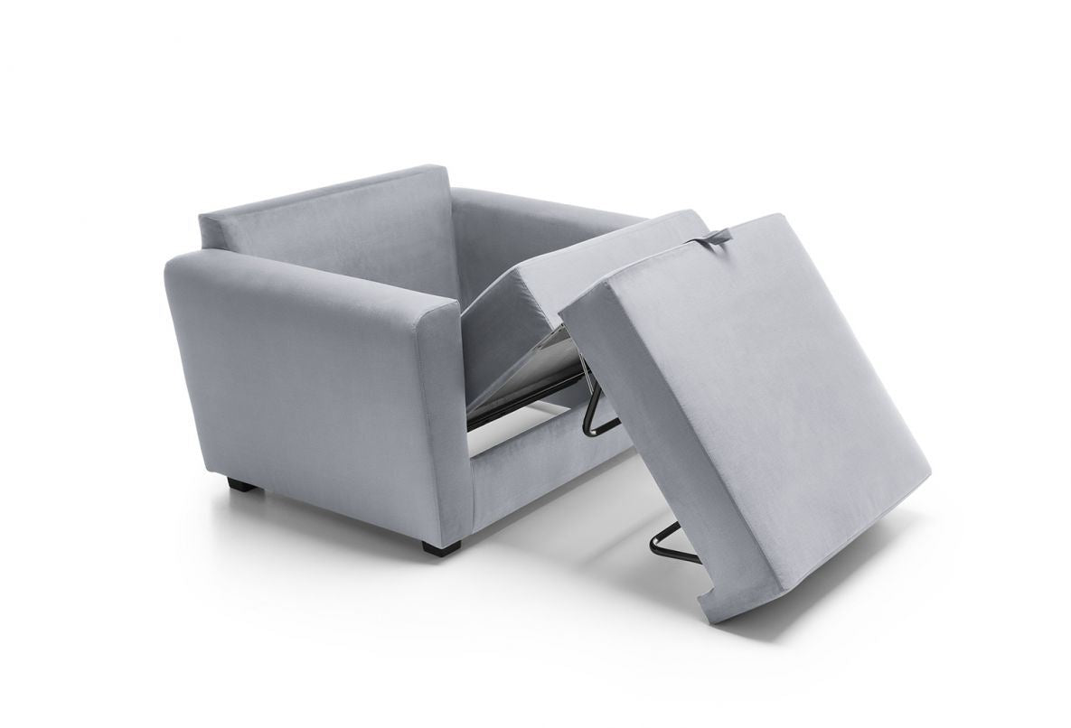 Owen Velvet Single Sofa Bed - Light Grey