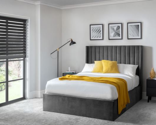Logan Scalloped Headboard Storage Super King Bed - Grey