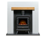 Stalbridge Fireplace 39inch - White/Oak With Electric Stove - Black