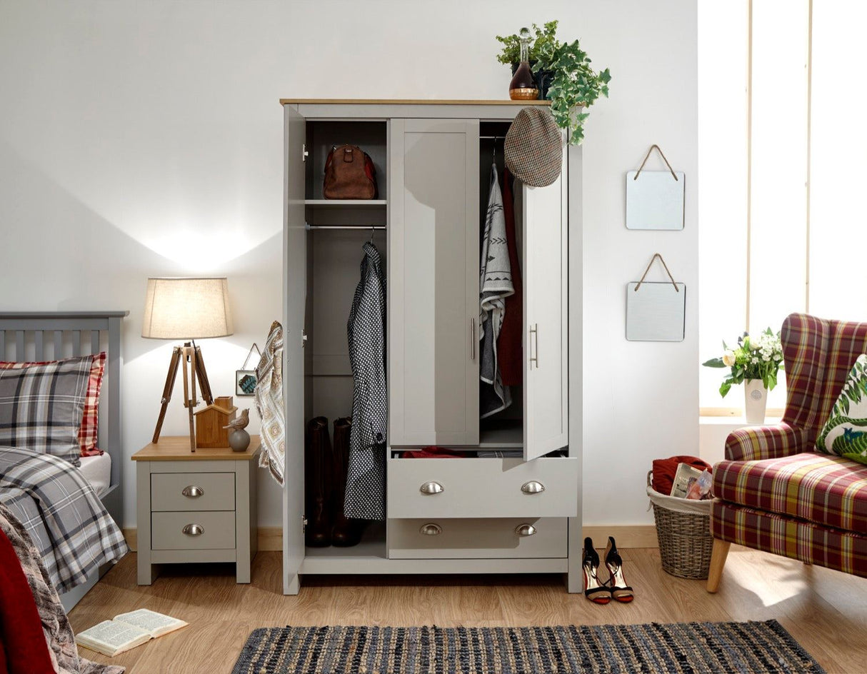 Lachlan 3 Door 2 Drawer Wardrobe-Grey