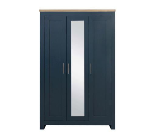 Harper 3 Door Wardrobe With Mirror- Navy Blue & Oak