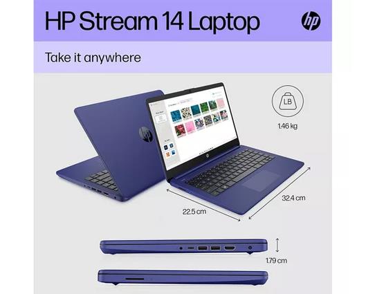 HP Stream 14s-dq0509sa 14" Laptop - Intel® Celeron®, 128 GB SSD, Blue