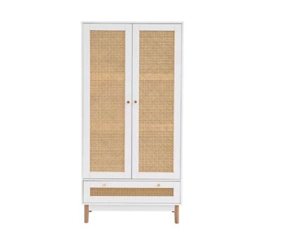 Catalina 2 Door 1 Drawer Rattan Wardrobe- White