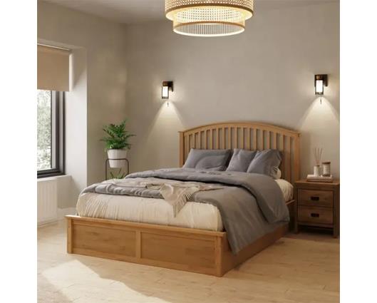 Madrid Wooden Ottoman Double Bed - Oak