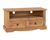 Corona 2 Drawer Flat Screen TV Unit - Distressed Waxed Pine