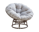 Monica Brown Swivel Moon Chair with Grey Cushions