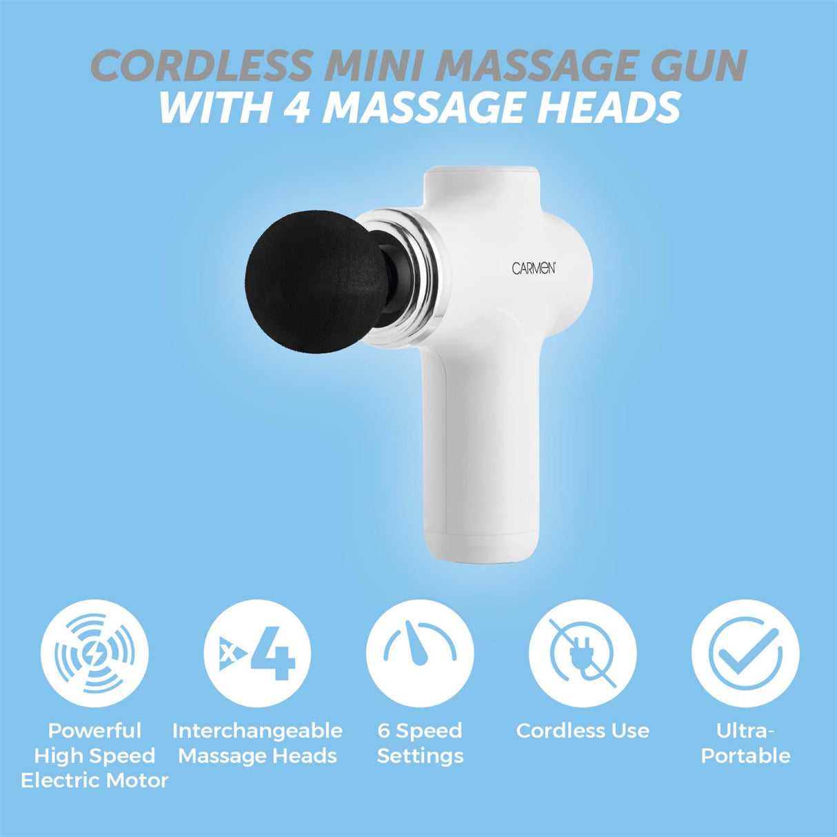 Massage Mini Portable Massage Gun with 4 Massage Heads White