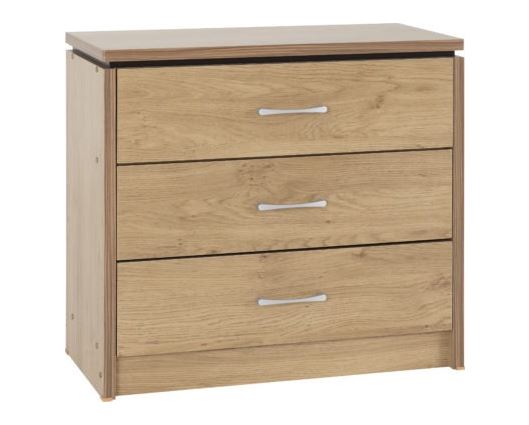 Cordell 3 Drawer Chest - Oak Effect Veneer with Walnut Trim