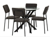 SHELDON ROUND GLASS TOP DINING SET (X4 CHAIRS) - CLEAR GLASS/GREY BOUCLE FABRIC
