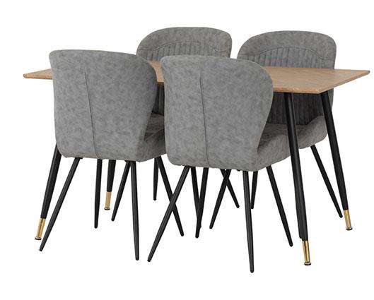 HAMILTON & QUEBEC MEDIUM DINING SET (X4 CHAIRS) - MEDIUM OAK EFFECT/GREY FAUX LEATHER
