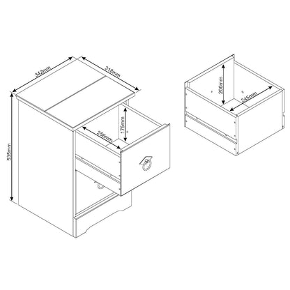 Corona Classic 2 drawer compact bedside cabinet