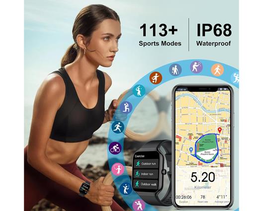 Jugeman Smart Watch & Fitness Tracker for Android/IOS - Black