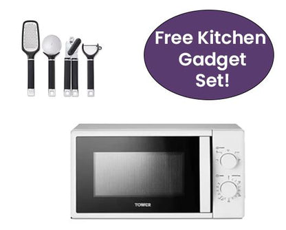 Tower Manual 700W 20L Microwave White with Free Precision 4 Piece Gadget Set