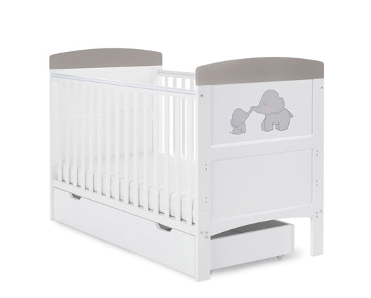 Elephants Grey Cot Bed & Under Drawer