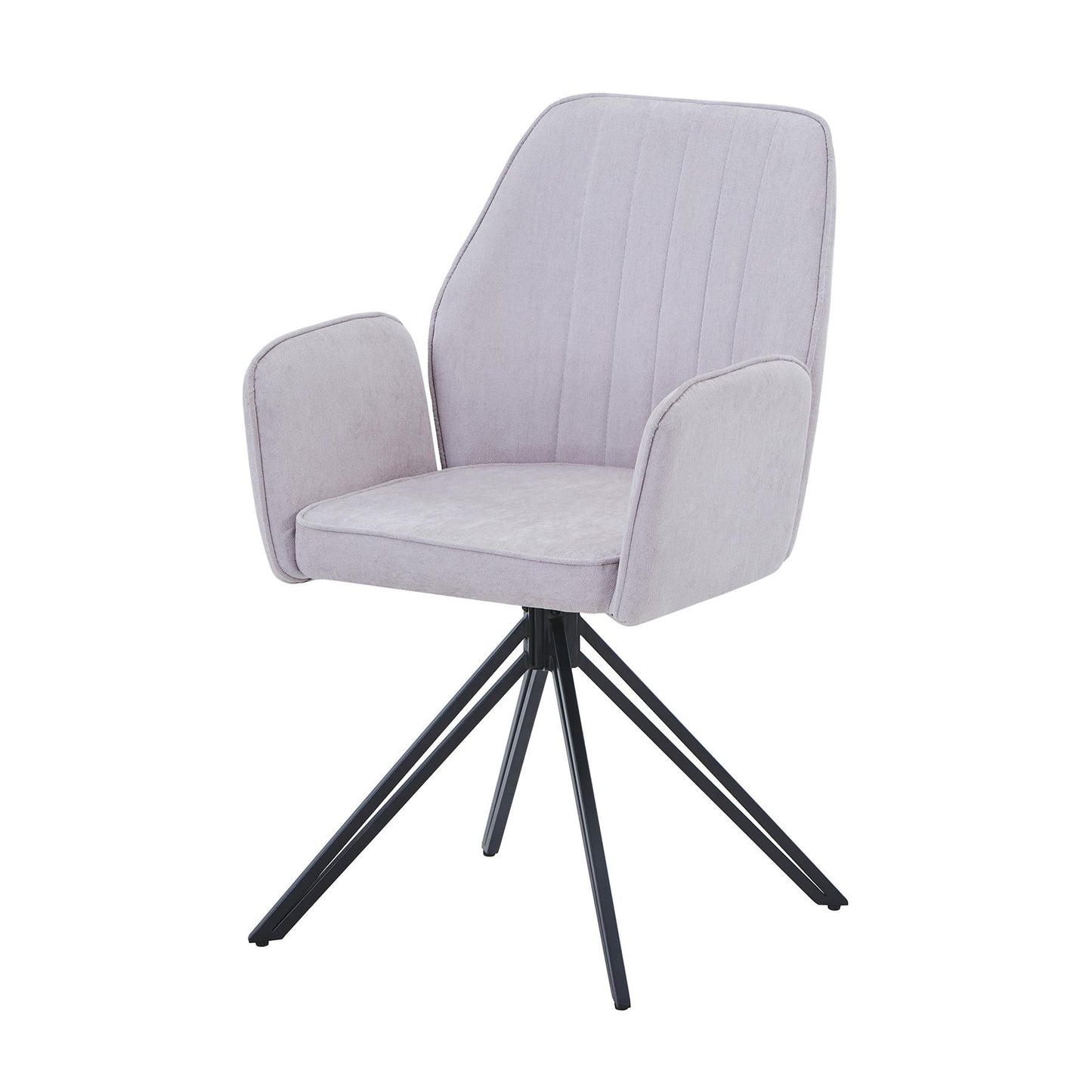 Aspen swivel dining armchairs, natural fabric with black metal legs (pair)