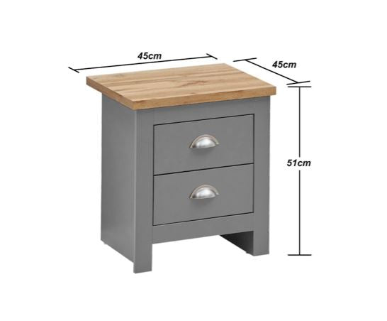 Lincoln 2 Drawer Bedside- Light Grey