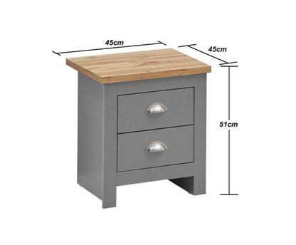 Lincoln 2 Drawer Bedside- Light Grey