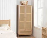 Croxley 2 Door 1 Drawer Rattan Wardrobe- Oak