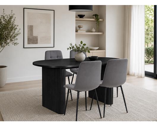 Axel Oval Fluted Dining Table with 4 Fabric Chairs - Black