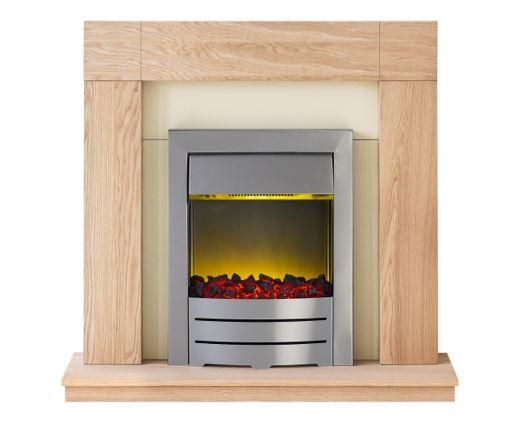 Miami Fireplace Suite in Oak- Brushed Steel