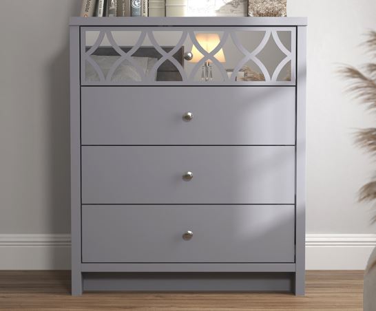 Arlo 4 Drawer Chest with Mirror- Cool Grey