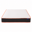 white pocket sprung mattress with black sides and red outline.