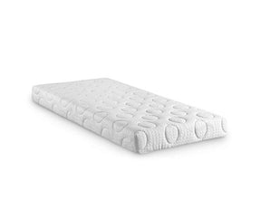 A white double memory roll up mattress with a quilted circular pattern, shown at an angle on a solid white background.