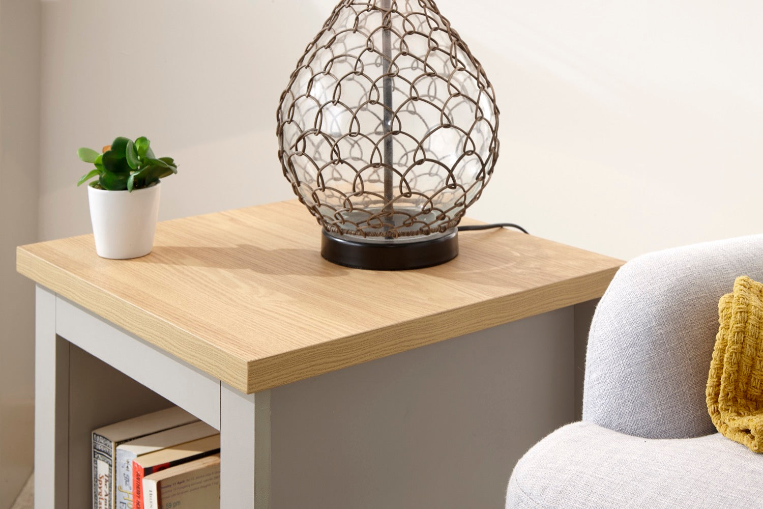 Lachlan Side Table with Shelf-Grey