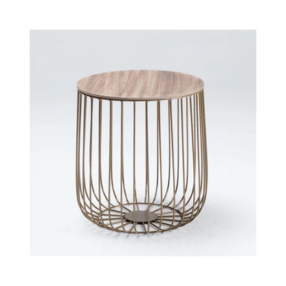 Emberly Small Cage Table Gold Frame Oak Marble Top