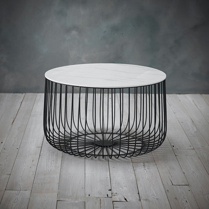 Emberly Large Cage Table Marble Top Black Frame