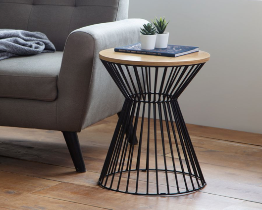 Round Wire Lamp Table - Oak
