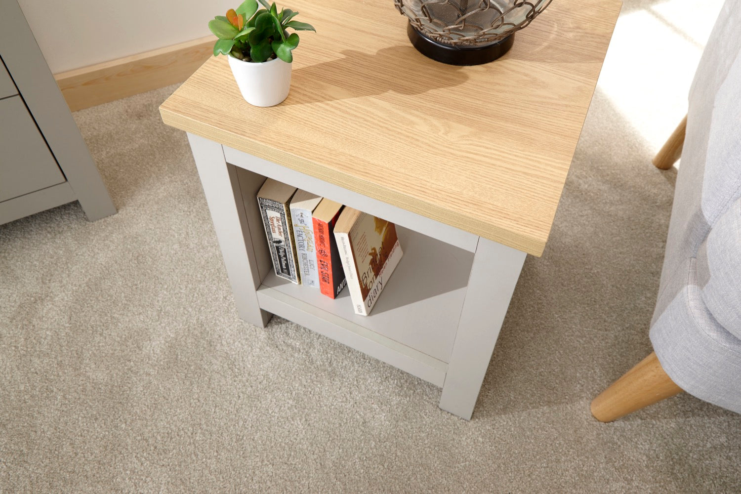 Lachlan Side Table with Shelf-Grey