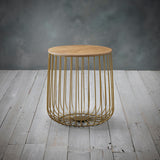 Emberly Small Cage Table Gold Frame Oak Marble Top