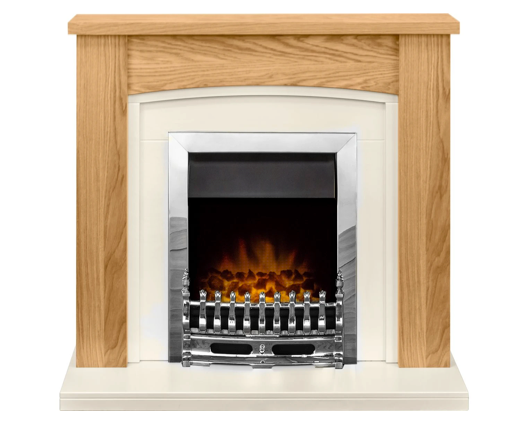 Cassandra Fireplace Suite in Oak, 39 Inch -Chrome