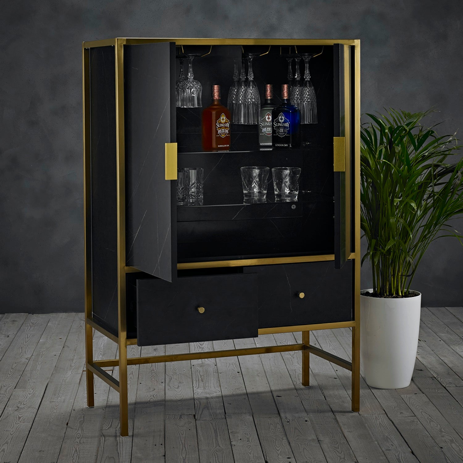 Maleia Drinks Cabinet Black