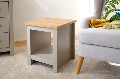 Lachlan Side Table with Shelf-Grey